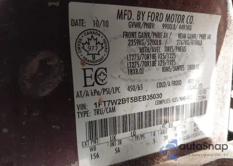 2011 Ford F-250 Lariat z USA, uszkodzony, nr VIN 1FT7W2BT5BEB35030